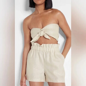 Express Beige Linen Blend Tie Front Bandeau Top